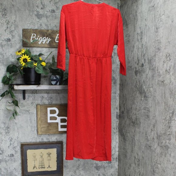 NWT DKNY Faux-Wrap Long-Sleeve Sparkle Satin Dress P2IBNO42 2 Scarlet Red - Picture 3 of 6